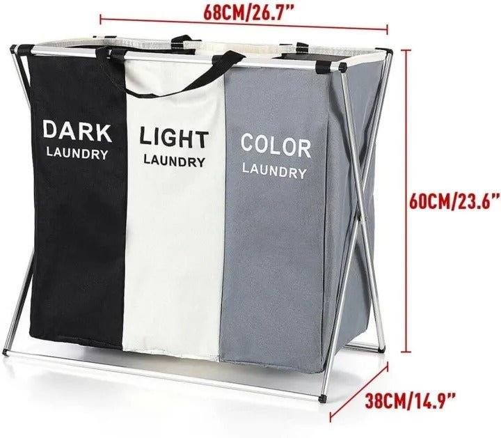 3 Compartment Laundry Basket – Foldable Clothes Sorting Organizer - Saadiq.pk
