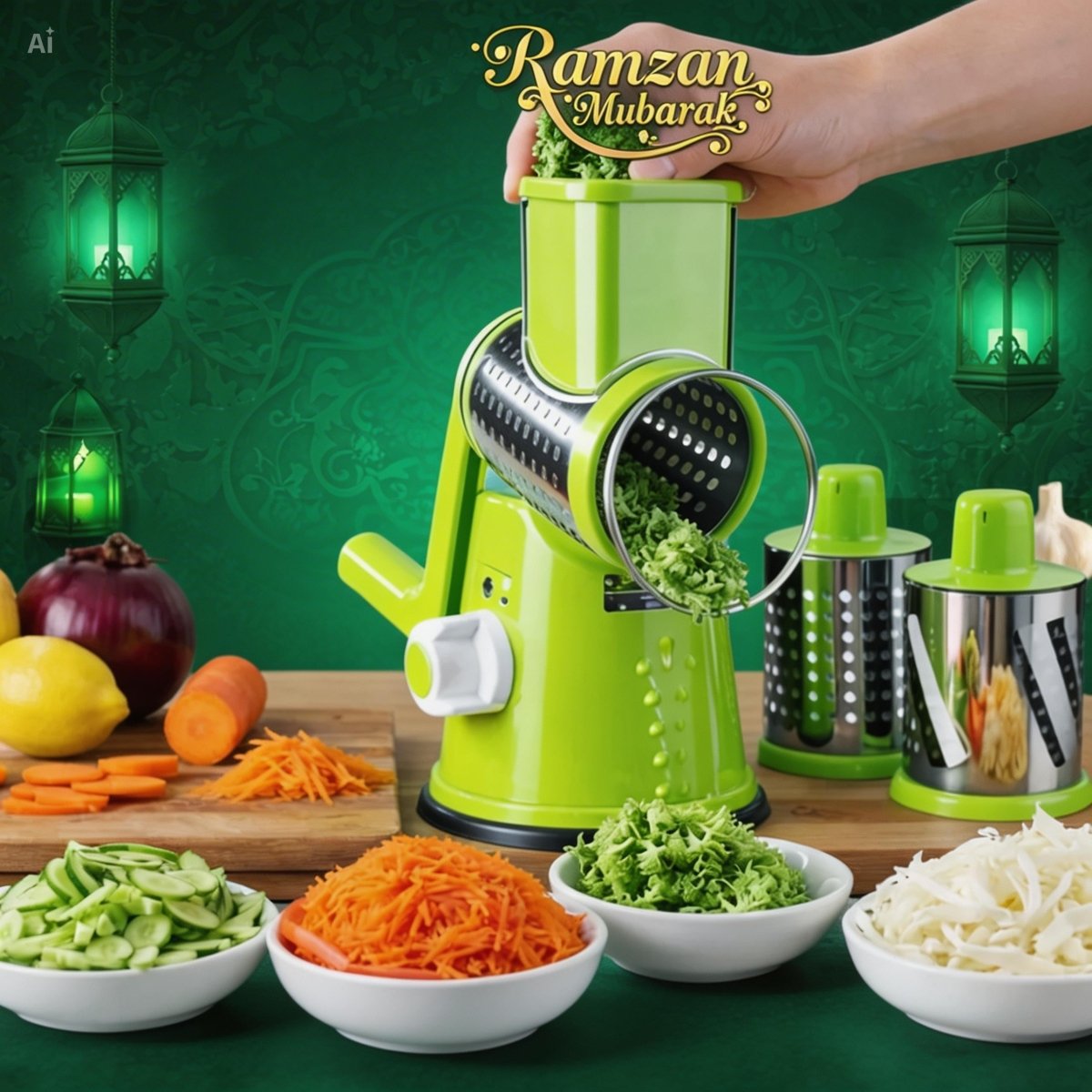 3 in 1 Vegetable Cutter – Multifunctional Rotary Drum Slicer, Cheese Grater & Peeler - Saadiq.pk