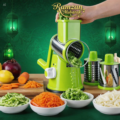 3 in 1 Vegetable Cutter – Multifunctional Rotary Drum Slicer, Cheese Grater & Peeler - Saadiq.pk