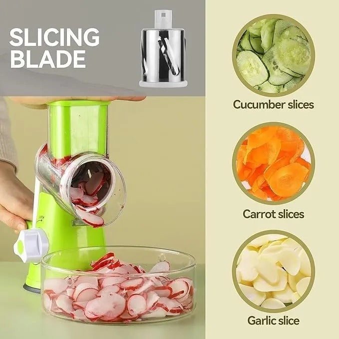 3 in 1 Vegetable Cutter – Multifunctional Rotary Drum Slicer, Cheese Grater & Peeler - Saadiq.pk