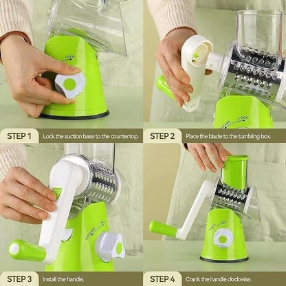 3 in 1 Vegetable Cutter – Multifunctional Rotary Drum Slicer, Cheese Grater & Peeler - Saadiq.pk