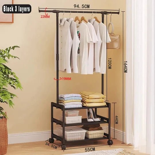3 - Layer Attachable Clothes Organizer with Wheels | Multi - Tier Laundry Drying Rack | Space - Saving Clothes Dryer Stand - Saadiq.pk