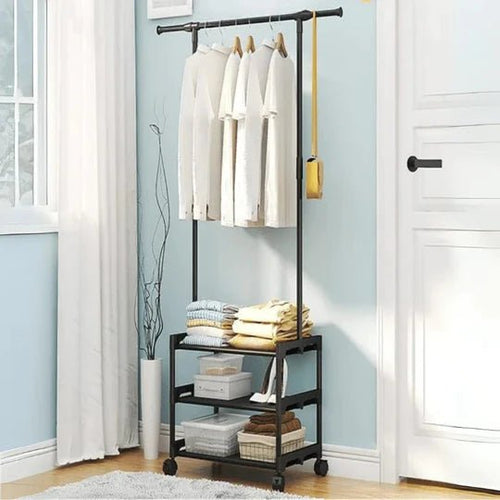 3 - Layer Attachable Clothes Organizer with Wheels | Multi - Tier Laundry Drying Rack | Space - Saving Clothes Dryer Stand - Saadiq.pk