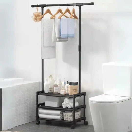 3 - Layer Attachable Clothes Organizer with Wheels | Multi - Tier Laundry Drying Rack | Space - Saving Clothes Dryer Stand - Saadiq.pk