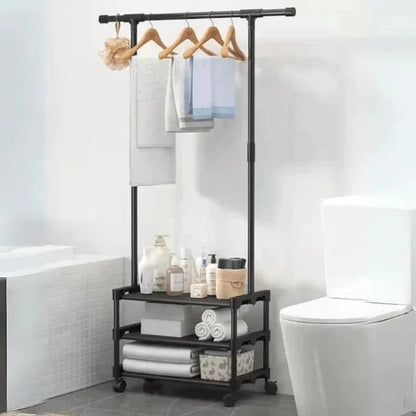 3 - Layer Attachable Clothes Organizer with Wheels | Multi - Tier Laundry Drying Rack | Space - Saving Clothes Dryer Stand - Saadiq.pk