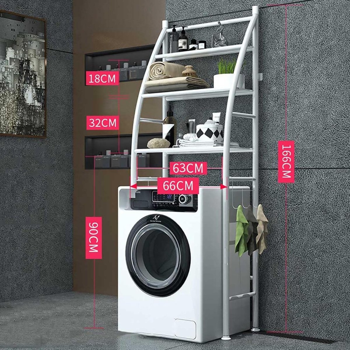 3 - Layer Over The Washing Machine Storage Rack – Space - Saving Laundry Organizer - Saadiq.pk