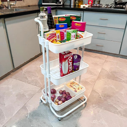 3 - Tier Metal Rolling Storage Cart – Multipurpose Utility Organizer with Wheels - Saadiq.pk