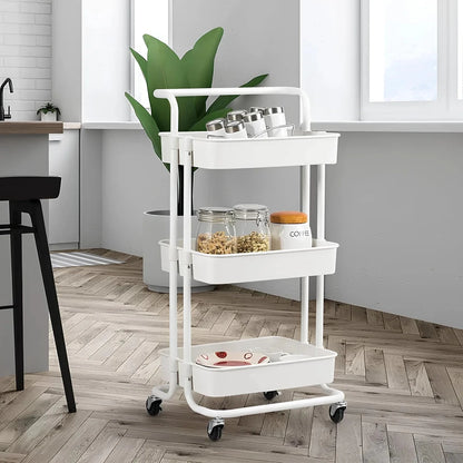 3 - Tier Metal Rolling Storage Cart – Multipurpose Utility Organizer with Wheels - Saadiq.pk