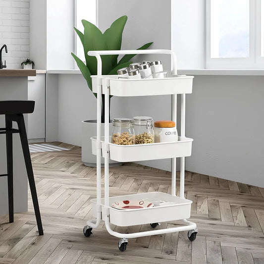 3 - Tier Metal Rolling Storage Cart – Multipurpose Utility Organizer with Wheels - Saadiq.pk