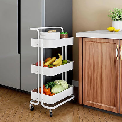 3 - Tier Metal Rolling Storage Cart – Multipurpose Utility Organizer with Wheels - Saadiq.pk
