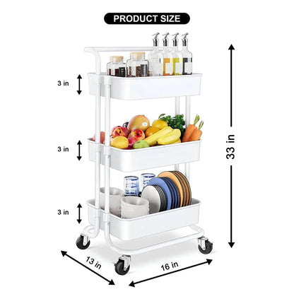 3 - Tier Metal Rolling Storage Cart – Multipurpose Utility Organizer with Wheels - Saadiq.pk