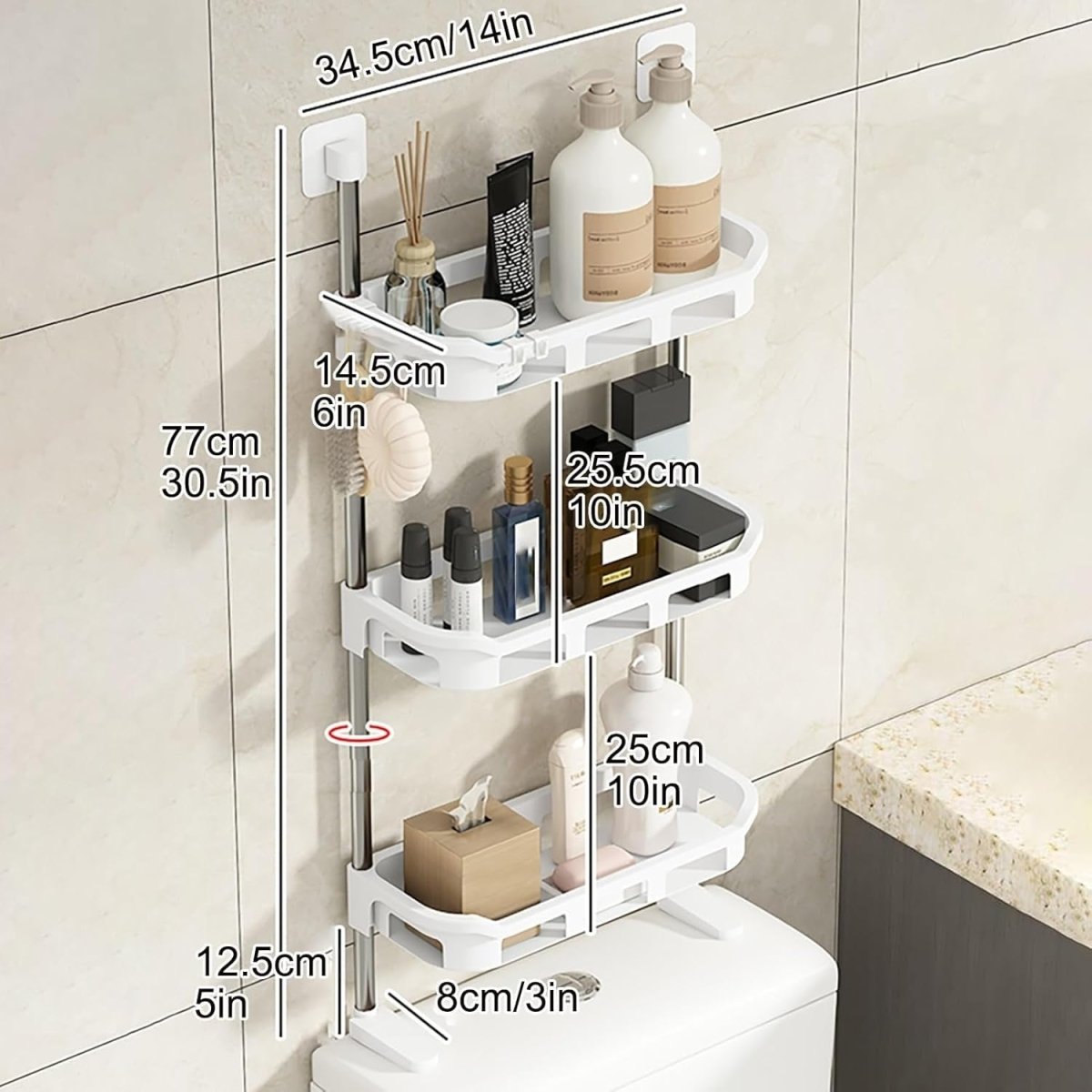 3 - Tier Multifunctional Toilet Shelf – Over - The - Toilet Bathroom Organizer - Saadiq.pk