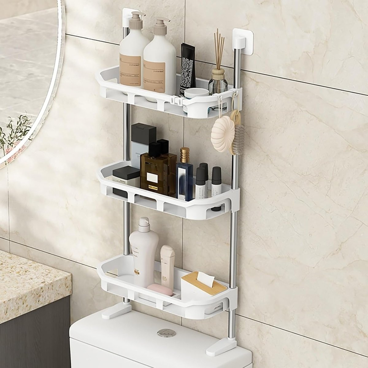 3 - Tier Multifunctional Toilet Shelf – Over - The - Toilet Bathroom Organizer - Saadiq.pk