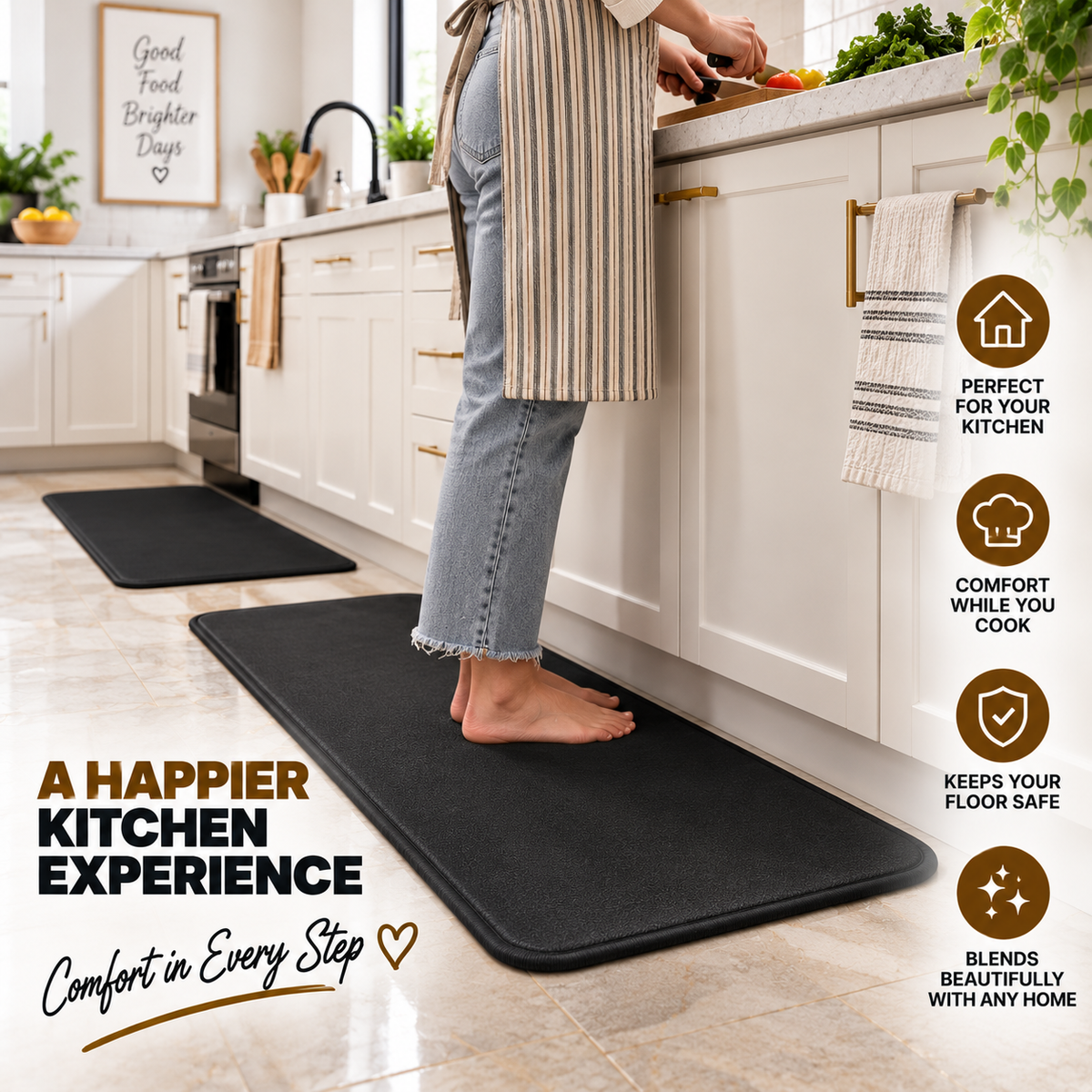 2PC Anti Slip Water Absorbent Runner With Mat – Rustic Wood