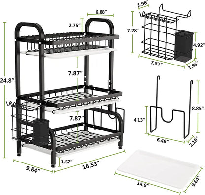 Stainless Steel 3-Tier Dish Rack – Durable Kitchen Organizer