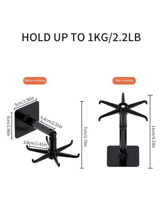 360 Degree Rotating Kitchen Hook Rack – No Drill Six Claw Wall Mounted Hanger - Saadiq.pk