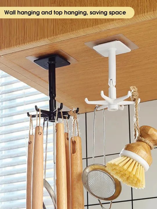 360 Degree Rotating Kitchen Hook Rack – No Drill Six Claw Wall Mounted Hanger - Saadiq.pk