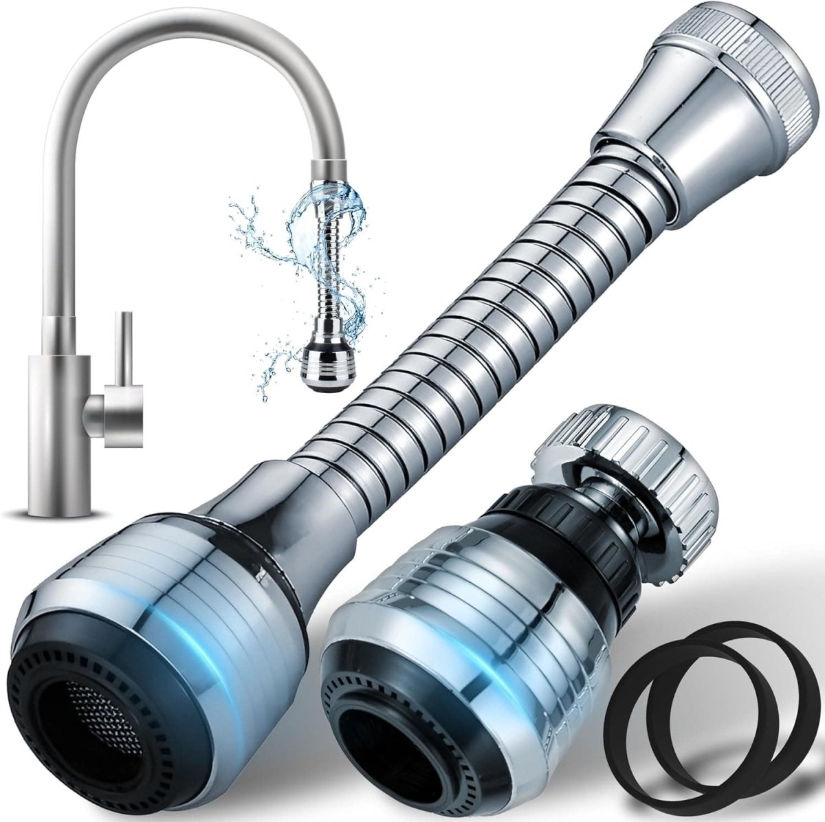 360° Flexible Faucet Nozzle – Dual Spray Kitchen & Bathroom Tap Extender - Saadiq.pk