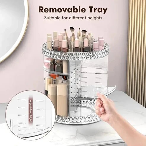 360° Rotating Acrylic Makeup Organizer Stand – Multi - Layer Cosmetic Storage - Saadiq.pk