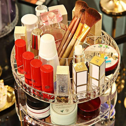 360° Rotating Acrylic Makeup Organizer Stand – Multi - Layer Cosmetic Storage - Saadiq.pk