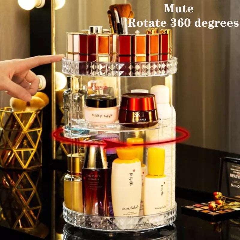 360° Rotating Acrylic Makeup Organizer Stand – Multi - Layer Cosmetic Storage - Saadiq.pk