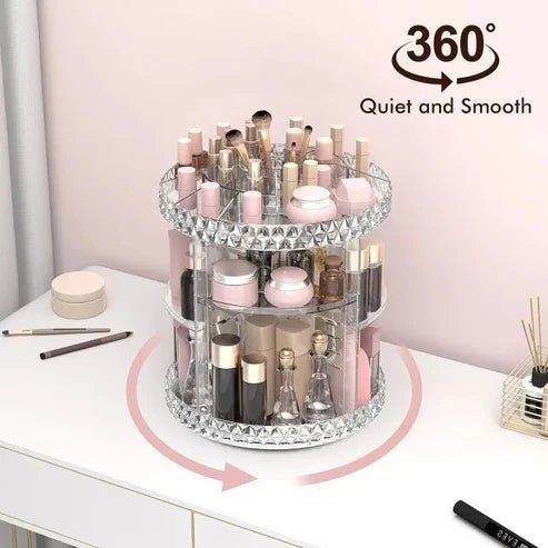 360° Rotating Acrylic Makeup Organizer Stand – Multi - Layer Cosmetic Storage - Saadiq.pk