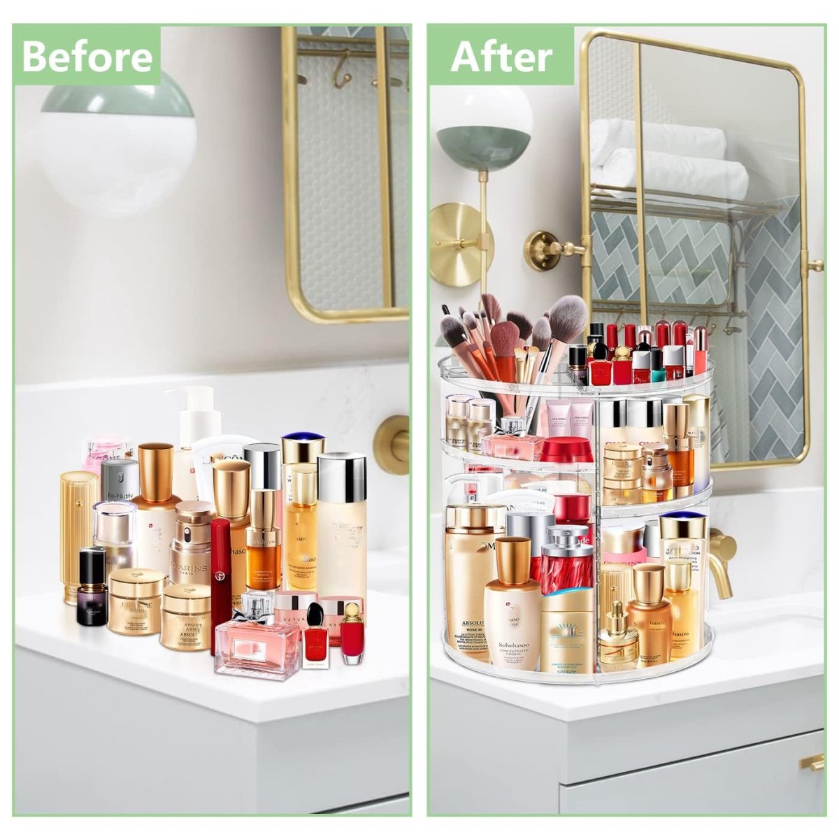 360° Rotating Acrylic Makeup Organizer Stand – Multi - Layer Cosmetic Storage - Saadiq.pk