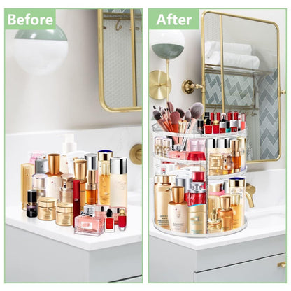 360° Rotating Acrylic Makeup Organizer Stand – Multi - Layer Cosmetic Storage - Saadiq.pk