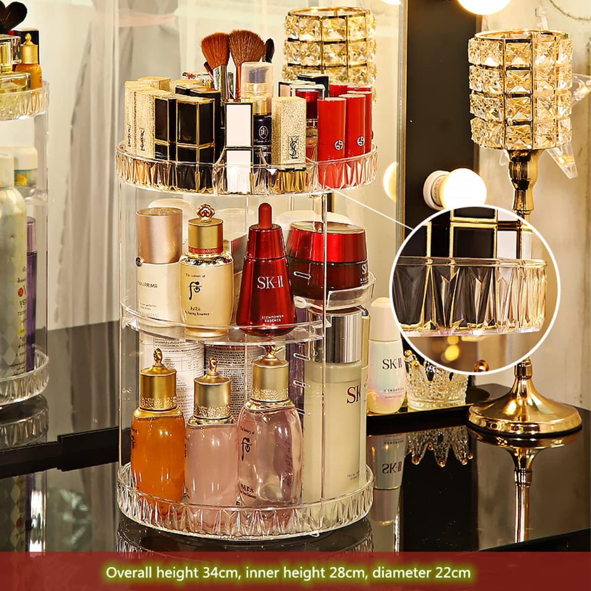 360° Rotating Acrylic Makeup Organizer Stand – Multi - Layer Cosmetic Storage - Saadiq.pk