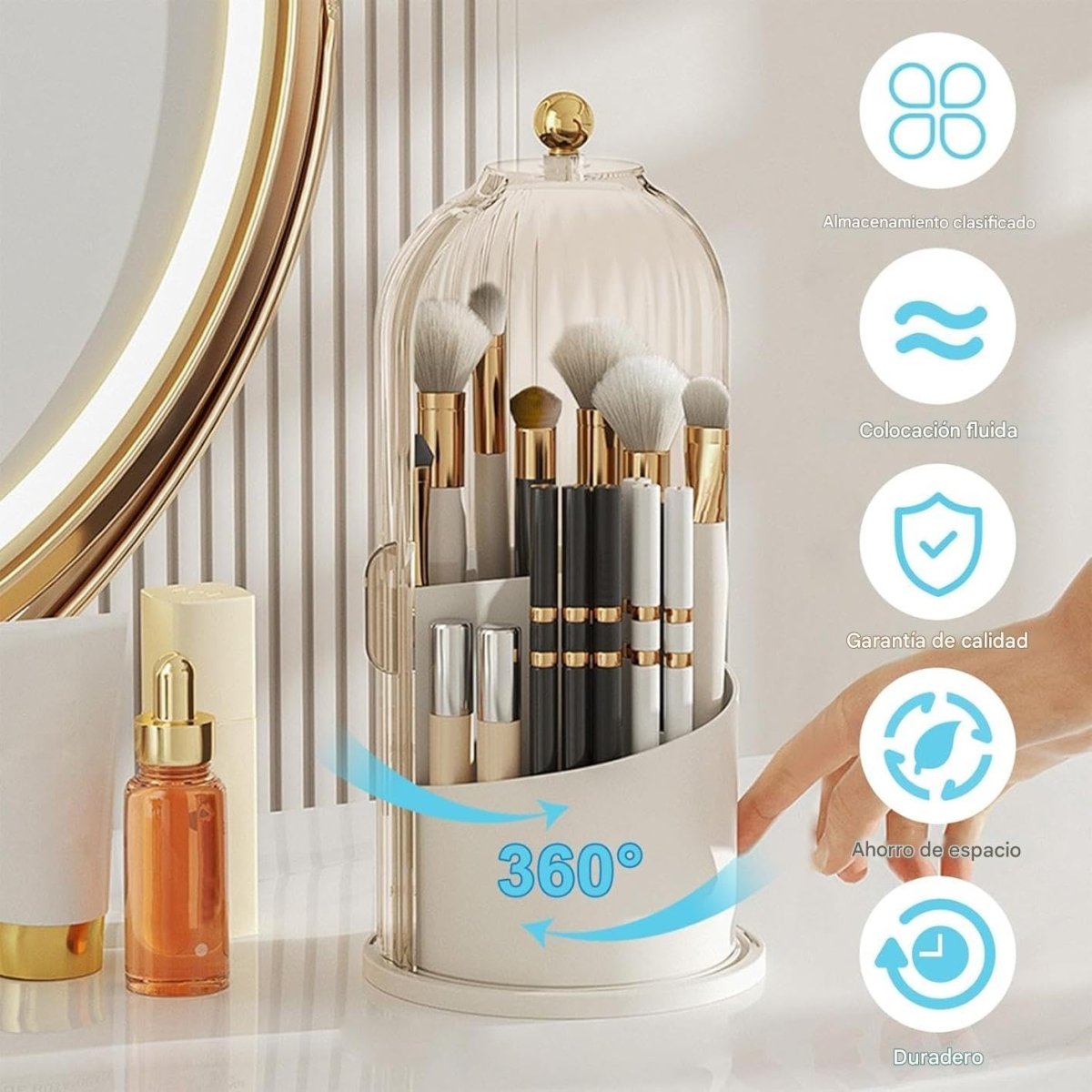 360° Rotating Dustproof Makeup Brush Organizer | Luxury Crystal Spinning Brush Holder - Saadiq.pk