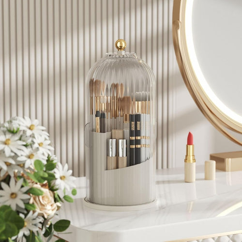 360° Rotating Dustproof Makeup Brush Organizer | Luxury Crystal Spinning Brush Holder - Saadiq.pk