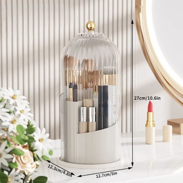 360° Rotating Dustproof Makeup Brush Organizer | Luxury Crystal Spinning Brush Holder - Saadiq.pk