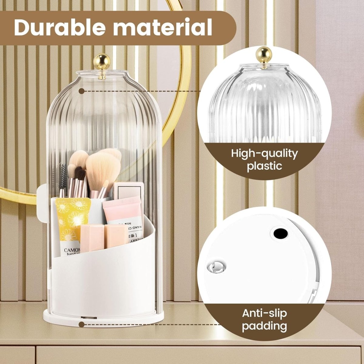 360° Rotating Dustproof Makeup Brush Organizer | Luxury Crystal Spinning Brush Holder - Saadiq.pk