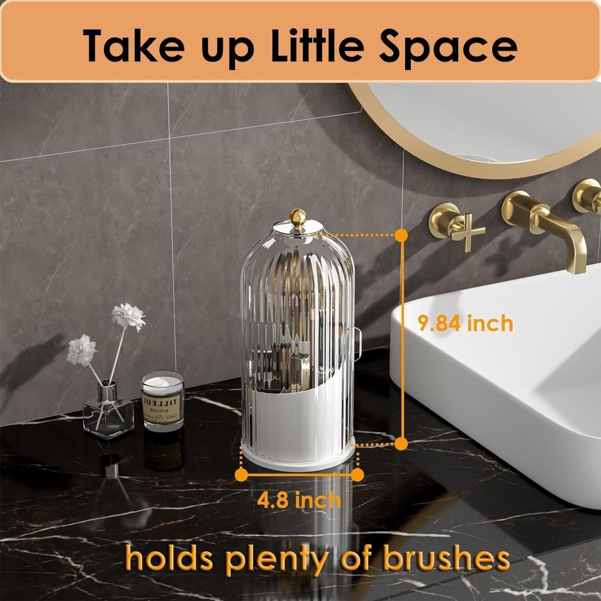 360° Rotating Dustproof Makeup Brush Organizer | Luxury Crystal Spinning Brush Holder - Saadiq.pk
