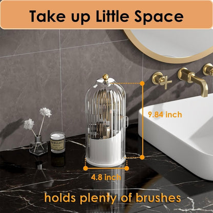 360° Rotating Dustproof Makeup Brush Organizer | Luxury Crystal Spinning Brush Holder - Saadiq.pk
