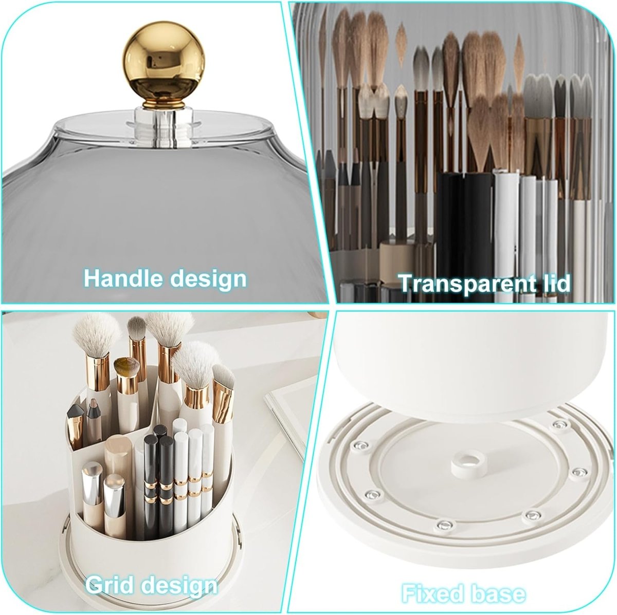 360° Rotating Dustproof Makeup Brush Organizer | Luxury Crystal Spinning Brush Holder - Saadiq.pk