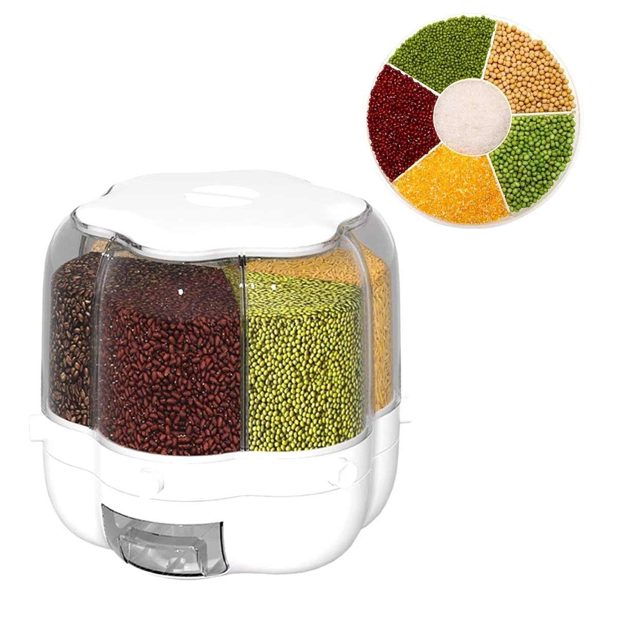 360° Rotating Grain & Cereal Dispenser – Kitchen Storage Organizer - Saadiq.pk