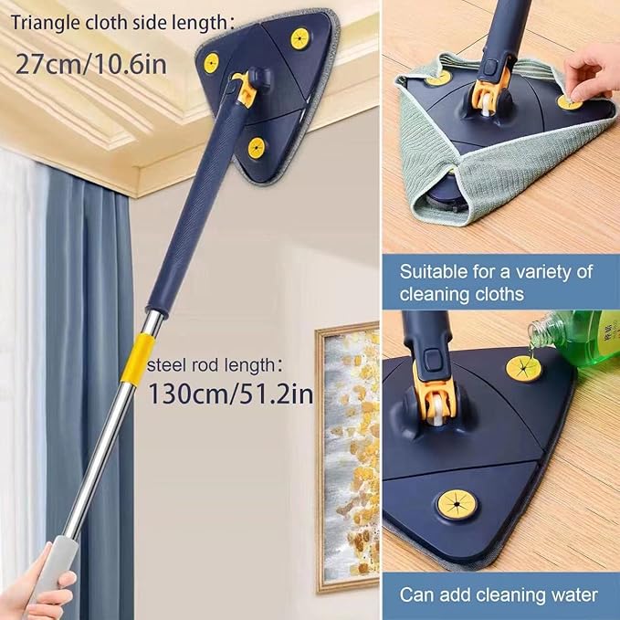 360° Rotating Triangular Mop | Corner Cleaning Flat Mop with Long Handle - Saadiq.pk