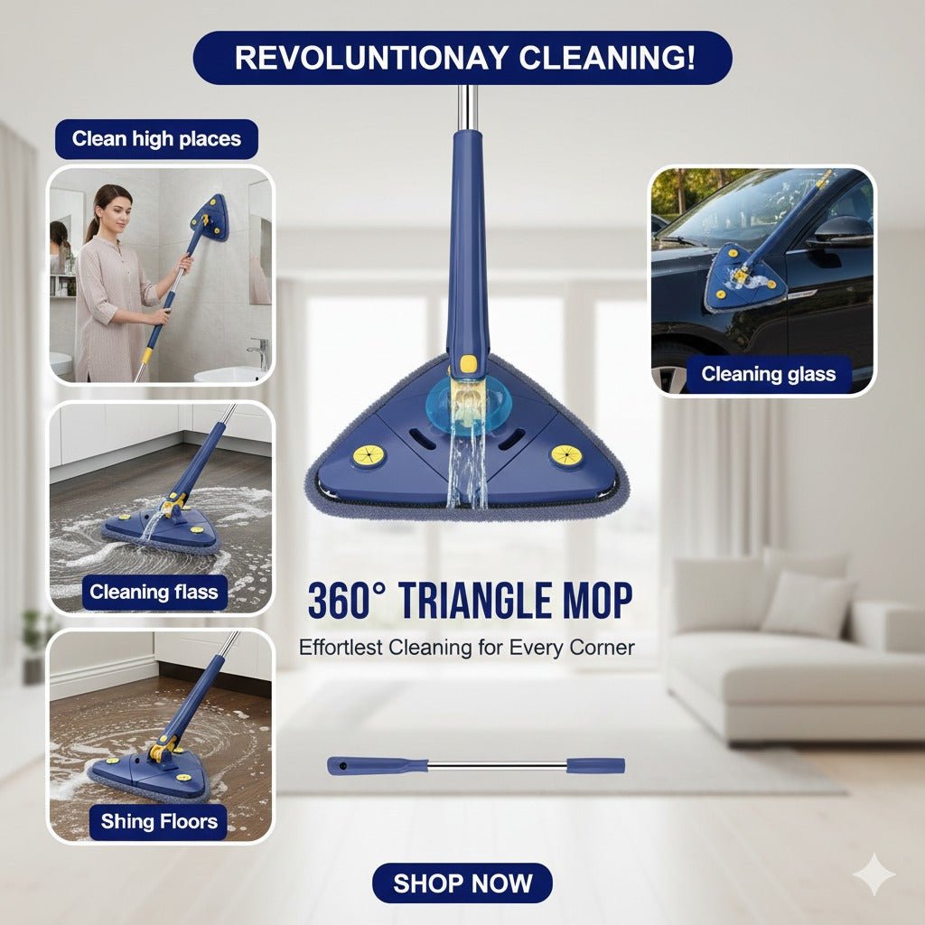 360° Rotating Triangular Mop | Corner Cleaning Flat Mop with Long Handle - Saadiq.pk