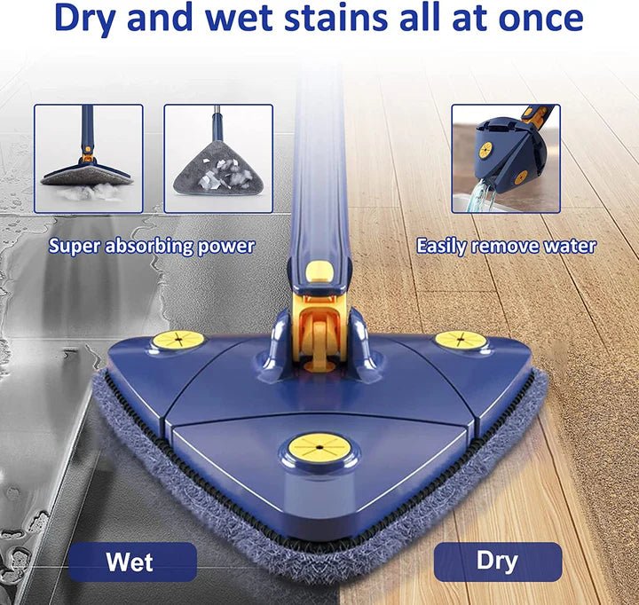 360° Rotating Triangular Mop | Corner Cleaning Flat Mop with Long Handle - Saadiq.pk