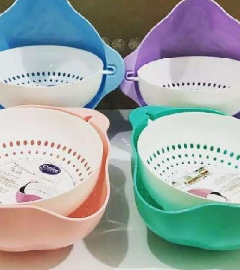 360° Rotation Double Drain Basket – Detachable Colander & Mixing Bowl - Saadiq.pk