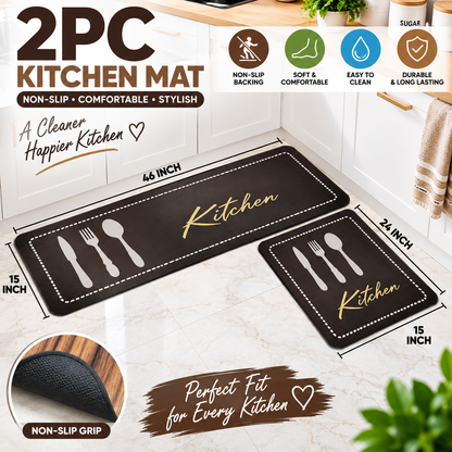 2PC Anti Slip Water Absorbent Runner With Mat – Classic Black