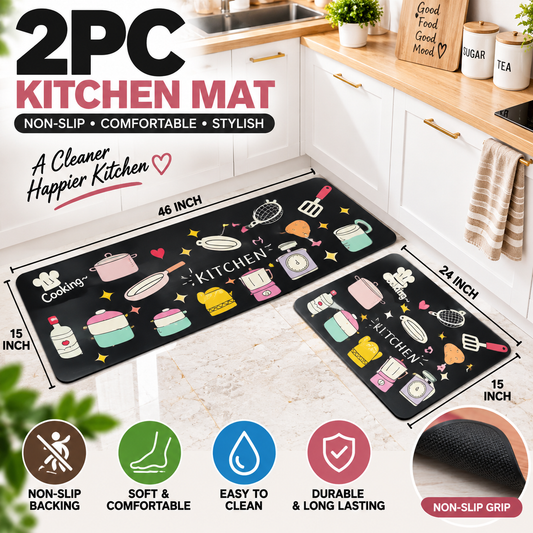 2PC Anti Slip Water Absorbent Runner With Mat – Colorful Cooking