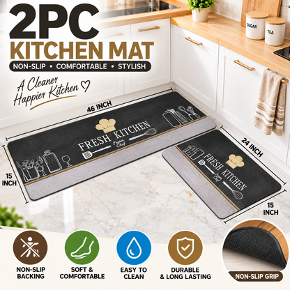 2PC Anti Slip Water Absorbent Runner With Mat – Fresh Kitchen