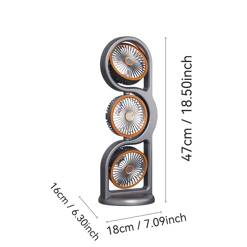 V3.0 Triple Head Rechargeable Cooling Fan – 360° Portable Air Circulation Fan