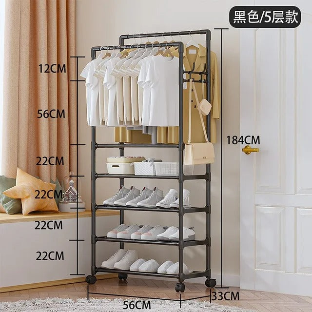 Simple Indoor Double Pole Coat Rack (5layer)