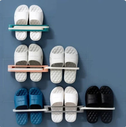 Wall Mounted Slipper Rack – Punch-Free Adhesive Shoe & Towel Holder