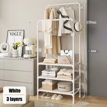 Double Pole Freestanding Coat & Hat Rack with 3 Shelves – Stylish Organizer