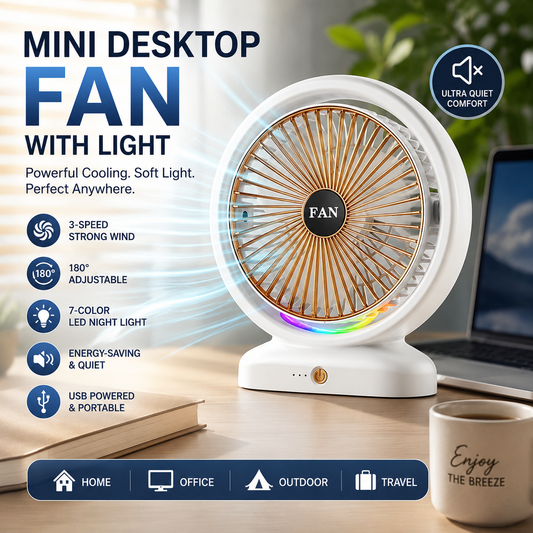 Mini Desktop Fan with Light – Portable Cooling Fan