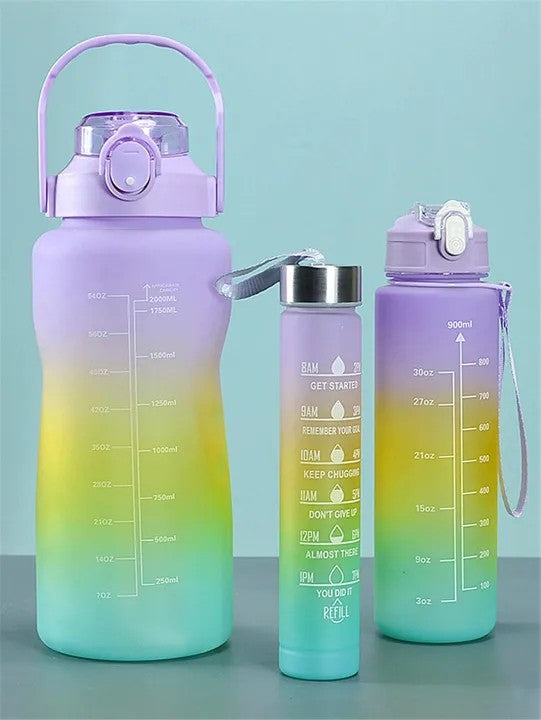3Pcs Multi Color Water Bottle Set With Strew